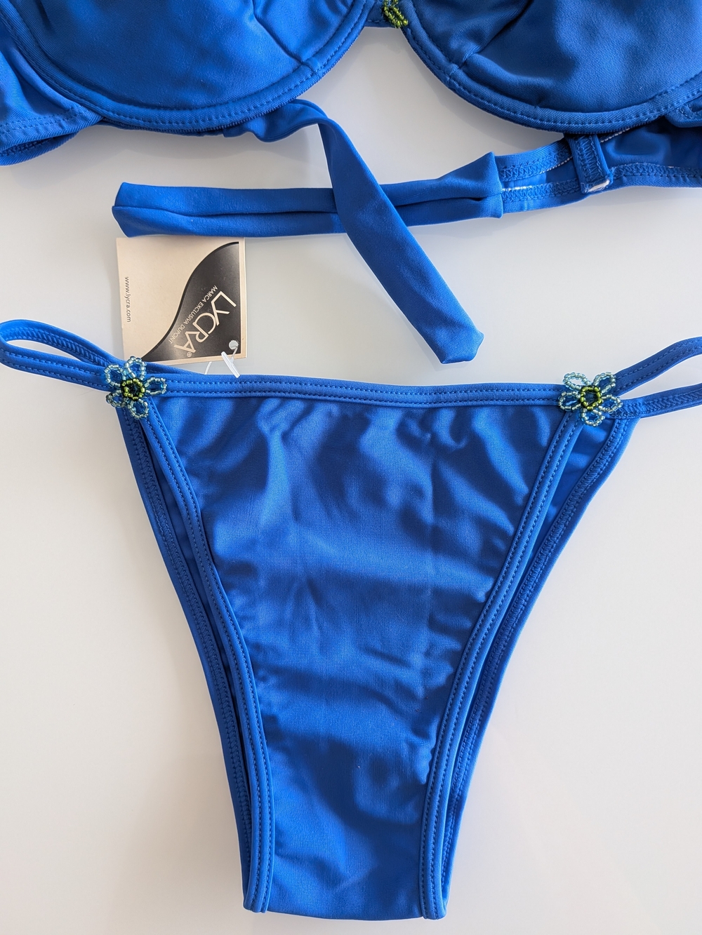 Blue Lycra Underwired Beaded Bikini Set 2 Piece Women's Swimwear Size S NWT - Picture 3 of 7